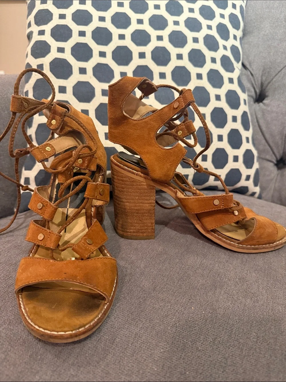 Dolce Vita Brown Lace-Up Suede Block Heel Sandals